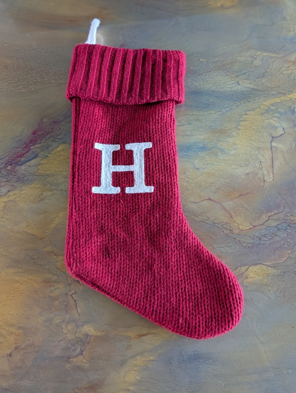 Christmas Stocking Letter H Knit Stretch Holiday
